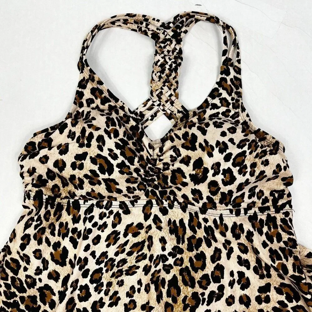 Kim Gravel Tankini Set Cheetah Braid Back Bike Shorts Modest Swimsuits For All